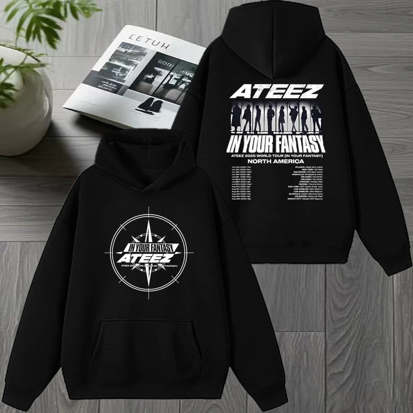 

Korea Ateez 2025 World Tour in Your Fantasy Double Sided print Hoodie Unisex Trend Fleece pullover Men women Casual Sweatshirt