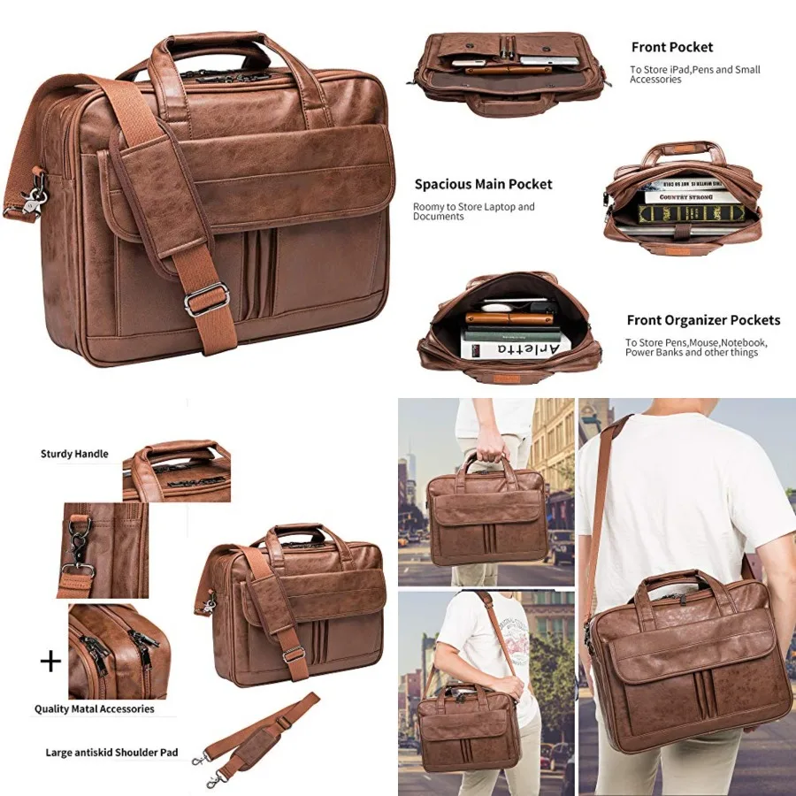 Men's Business Travel Briefcase Leather Handmade Messenger Bags Laptop Bag