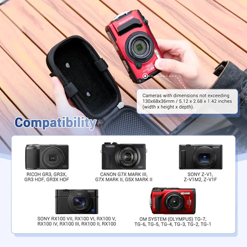 Imagen 2 del producto JJC bolsa compacta para cámara Olympus TG-7 TG7 TG-6 TG6 TG-5 TG-4 TG-3 TG-2 TG-1 Estuche De Viaje para cámara con mosquetón con correa para el hombro