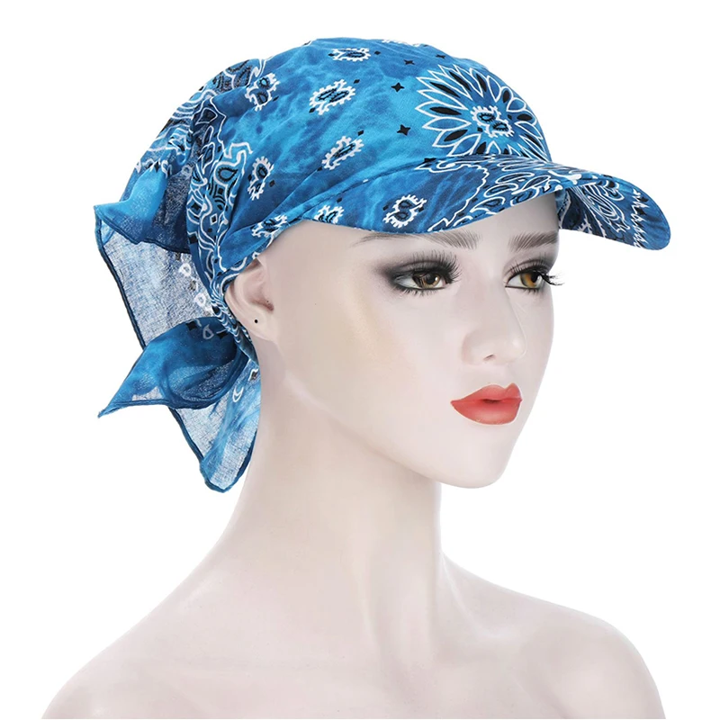 Unisex Women Bandana Turban Headscarf Summer Adjustable Cotton Baseball Cap Beach Uv Protection Sun hats Square Visor Scarf Hat