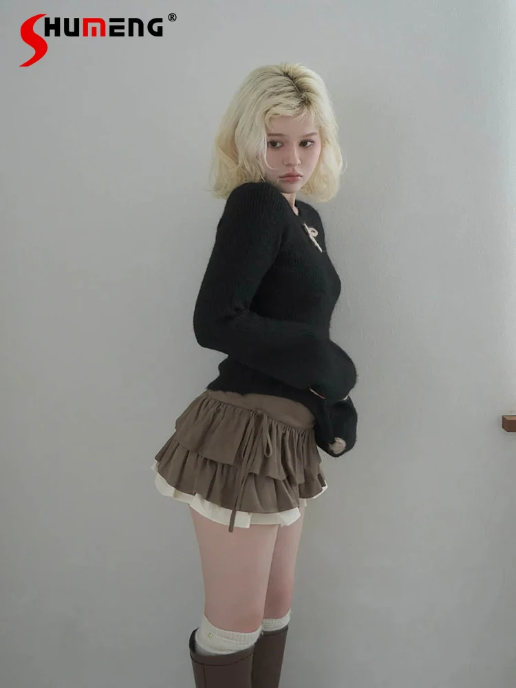 

2025 весенне-осенняя модная милая мини-юбка в японском стиле для женщин, студенческая короткая юбка, женская повседневная базовая повседневная юбка-тортик