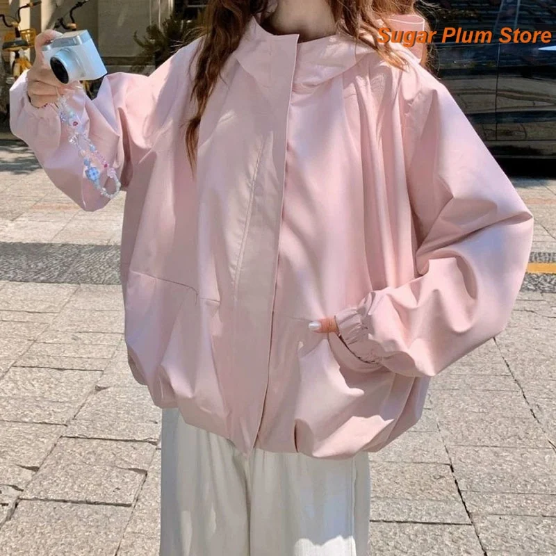 Korean Retro Simple Fashion Loose Hooded Jacket Women's Spring and Autumn New Popular Explosions Casual Joker Slim Short Coat.