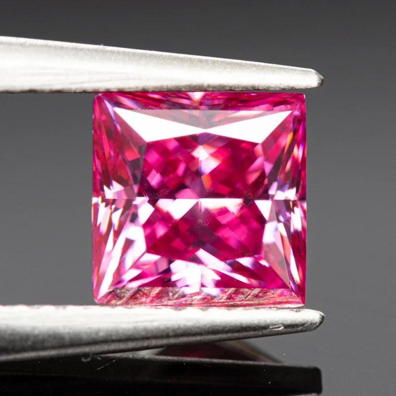 Moissanite Stone Princess Cut Pink Color Lab Grown Diamond For Charms DIY Jewel Making Materials With GRA Certificate