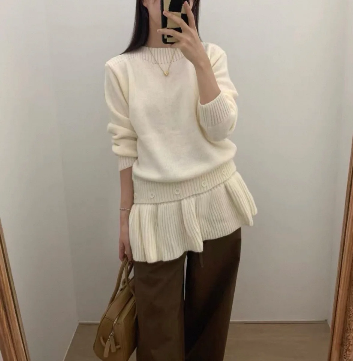 Ruffle Hem Knitted Sweater for Women in Autumn and Winter 2025 Loose and Gentle Temperament Sweater