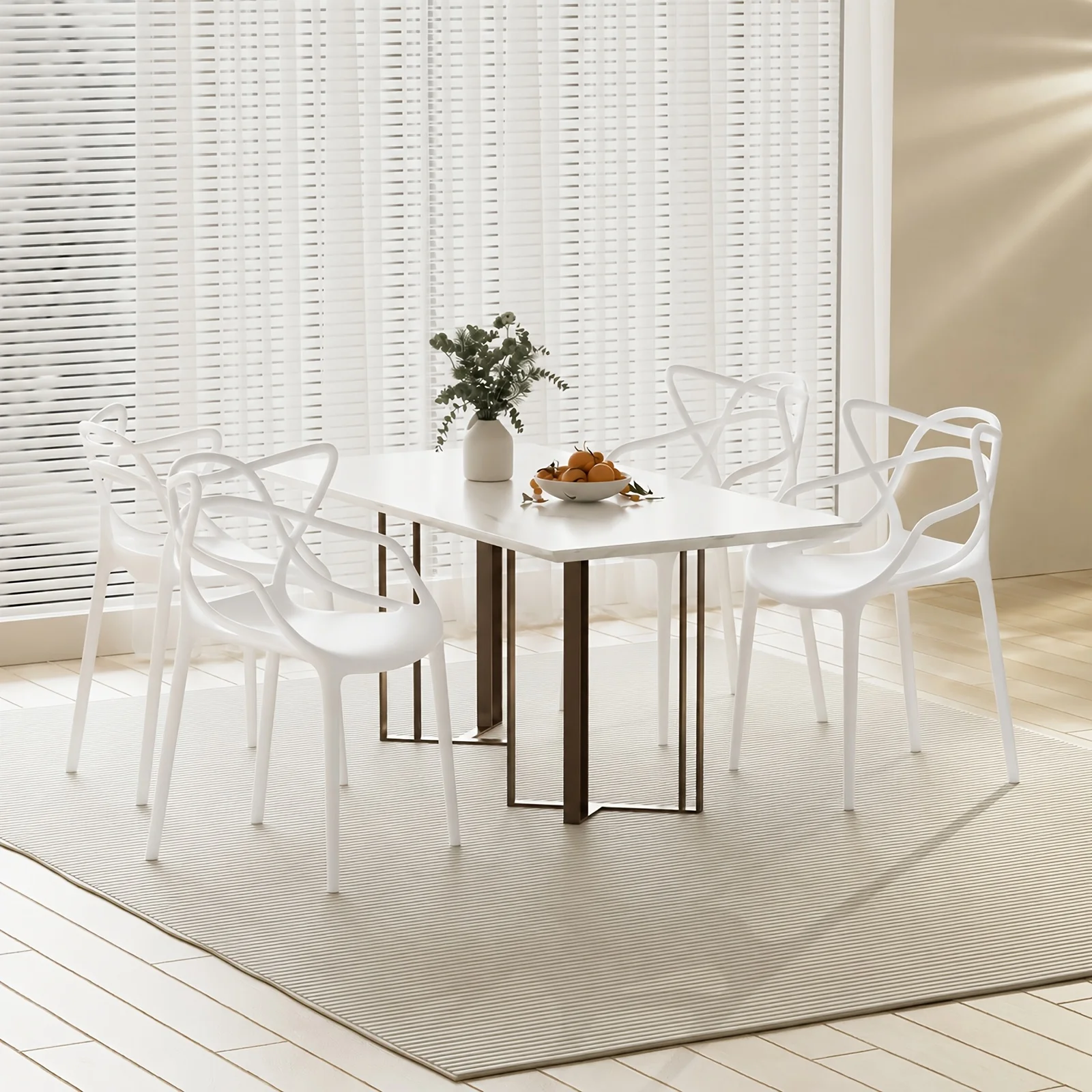 Modern Dining Chair | Stackable Indoor Or Outdoor Entangled Side Chair | Weather Resistant Plastic for Kitchen, Patio, Restaurant, Yard, Porch, Balcony (Set of 4, Black)