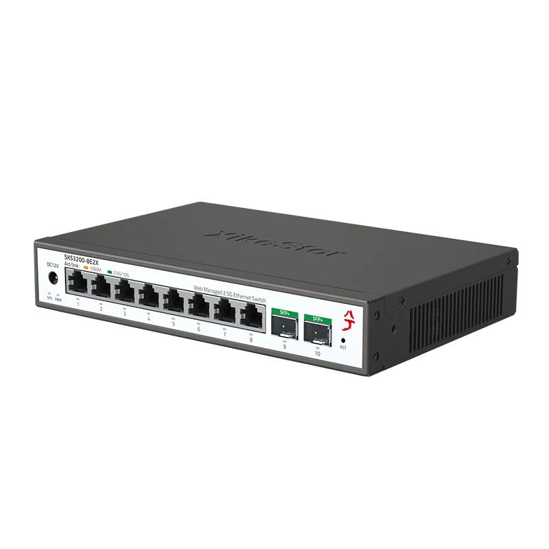 XikeStor SKS3200-8E2X 2.5G Layer 2 Managed Switch  8x 2.5GbE RJ45+ 2x 10G SFP+, Supports Link Aggregation and VLAN Segmentation