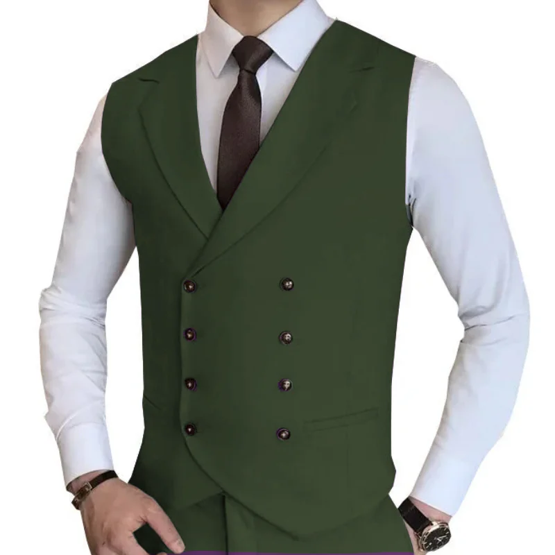 Hommes gilet Champagne solide Double bouton gilet pour mariage anniversaire Banquet fête travail aff
