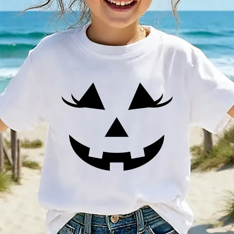 Teenager Halloween Pumpkin T-shirts Summer Girls Boys Casual Funny High Quality Children Tops Crew Neck Short Sleeve Kids Tees