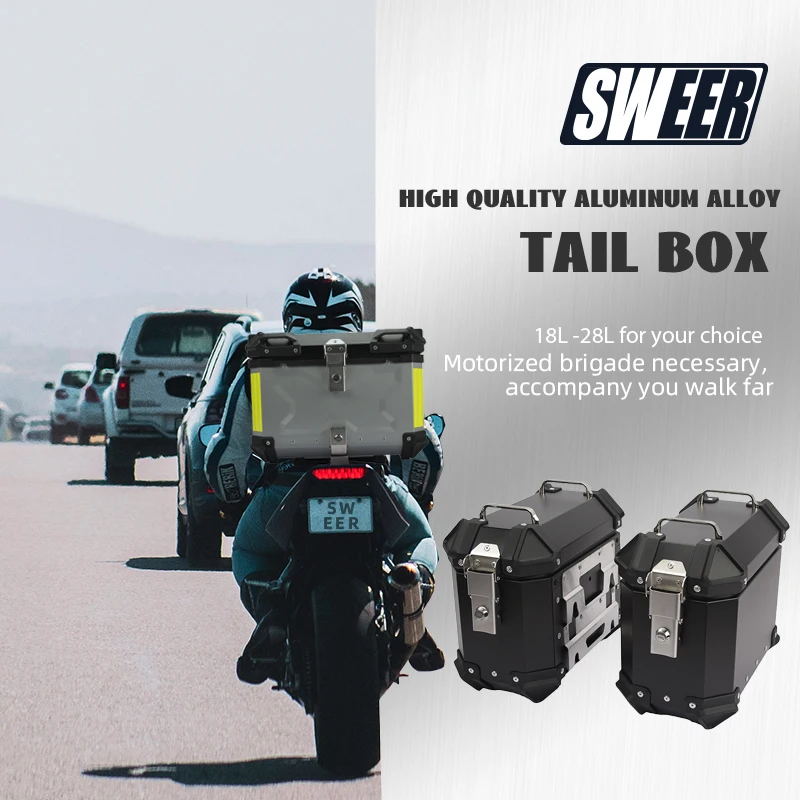 SWEER Motorcycle Aluminum Alloy Tailstock Side Box Waterproof Three Box 18L 28L Universal