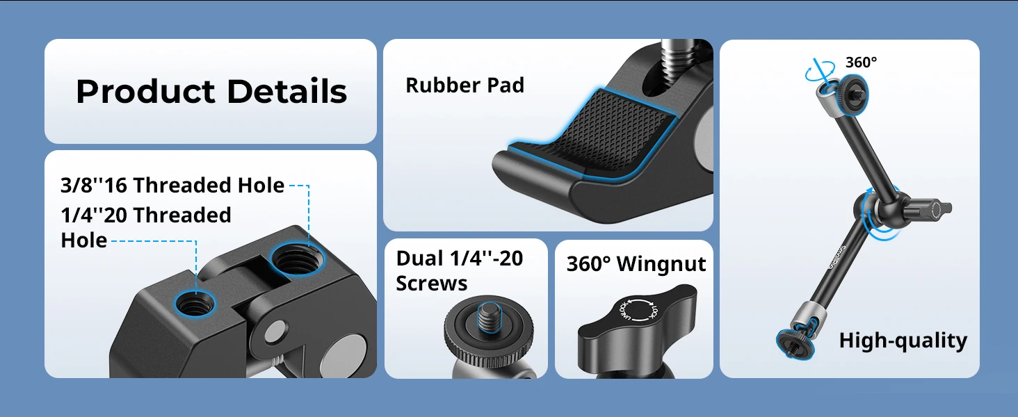 SmallRig 9,8-Zoll-Klemme in Krabbenform für Telefone mit Super-Clamp und Magic-Arm mit 1/4"-20-Schraube für Action-Kameras, Monitore, Mikrofon -5326 – Detail 2