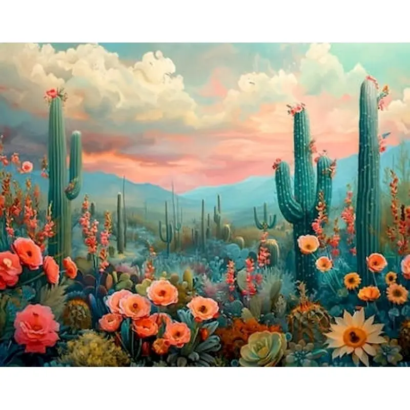 

GATYZTORY Pictures By Number Cactus Landscape Gift DIY Oil Painting By Number Home Decoration Drawing On Canvas HandPainted Art