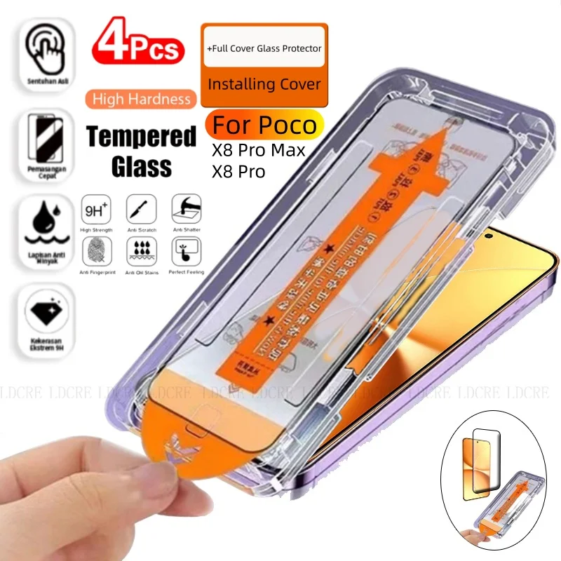 4/3/2/1 Stück für Poco X8 Pro Glas Xiaomi Poco X8 Pro Max Panzerglas Staubfrei 9H Vollflächiger Kleber Displayschutz Poco X8 Pro