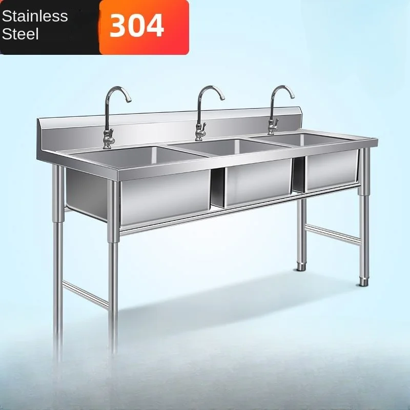 304 Hotel Dishwashing Sink Three Sinks Three Eyes Three Lianchi Vegetable Washing Pool Stainless Steel Pool Vegetable Washing