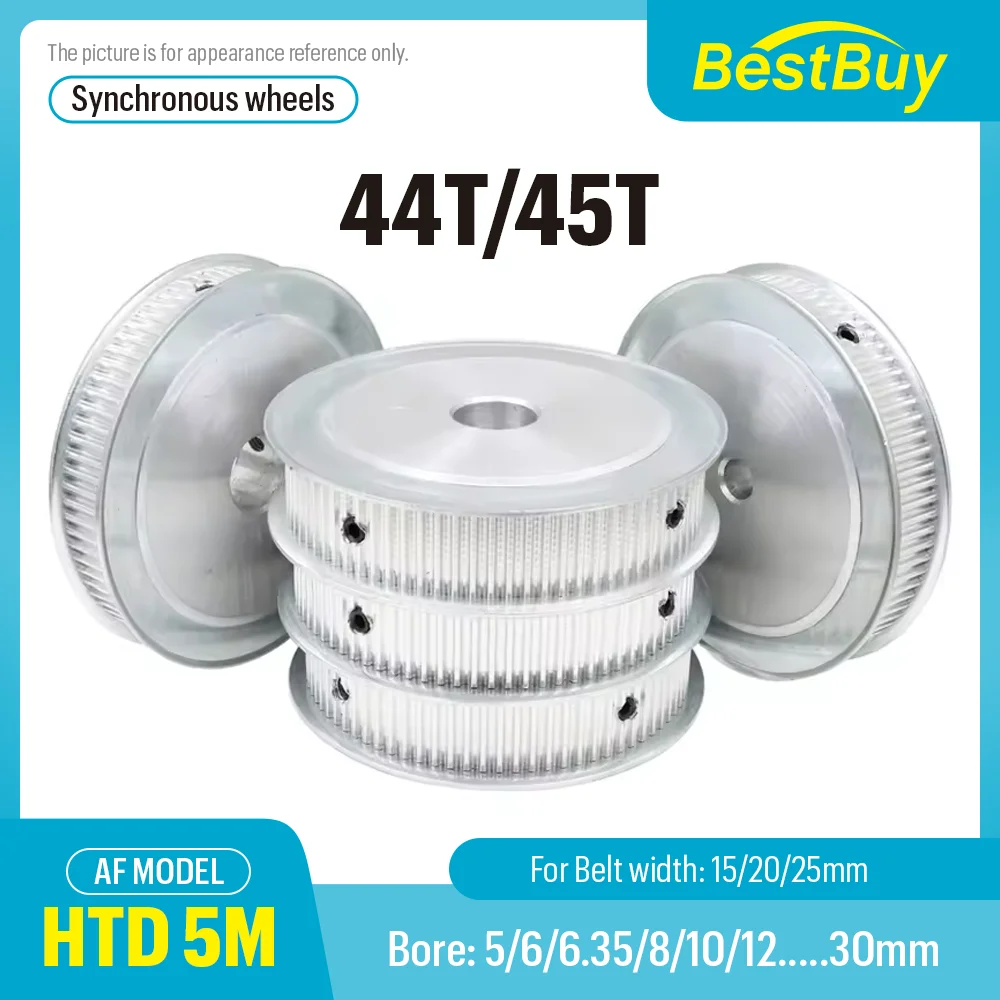 AF Type 44T/45Teeth HTD 5M Timing Pulley Pitch 5mm Bore 8-30mm for 15/20/25mm Width Belt Used In Linear Pulley 5GT