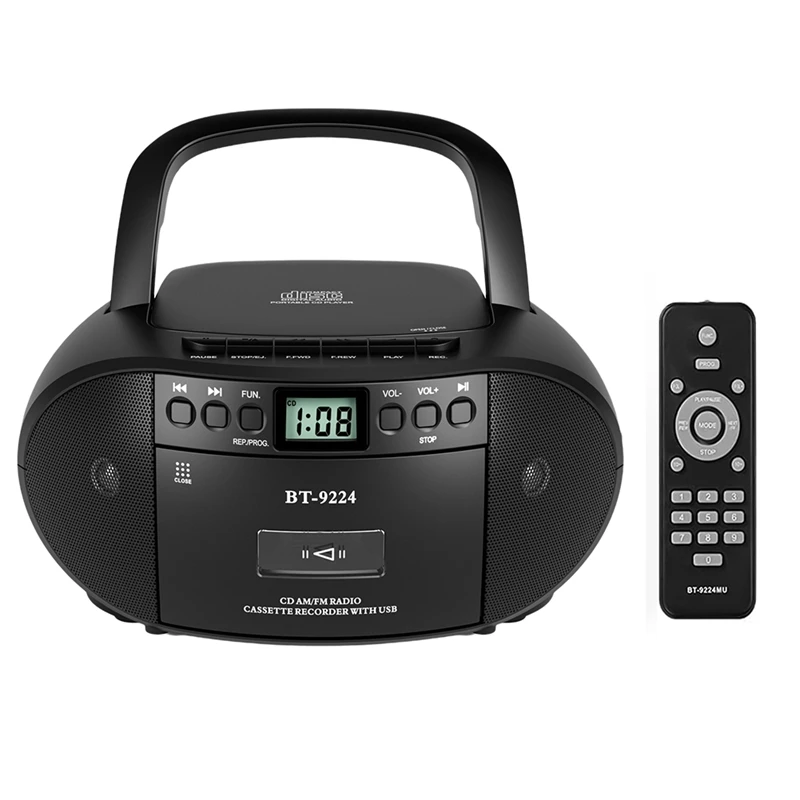 CD Cassette Player, CD Player Bluetooth Boombox, AM/FM Radio, Stereo Sound With Remote Control,Tape Recording US Plug-A36G