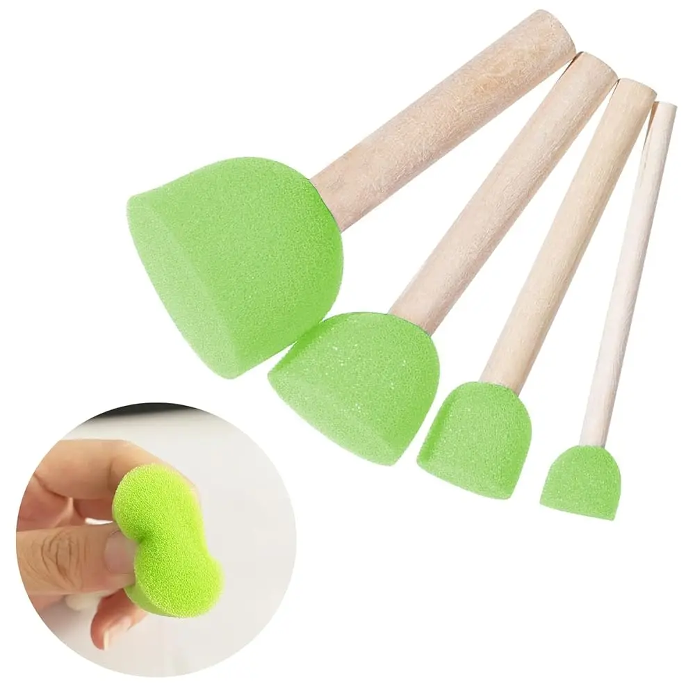 40 Pcs Assorted Size Round Sponges Brush Set, 4 Size Diy Paint Tools For Kids – Green