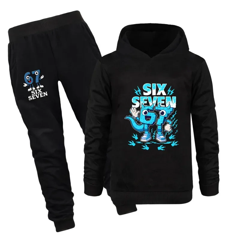 Blue No. 67 Kids Hoodie Pants Set Cute House Dolls Game Surrounding Sweatshirts Comfortable Birthday Gift for Boys And Girls