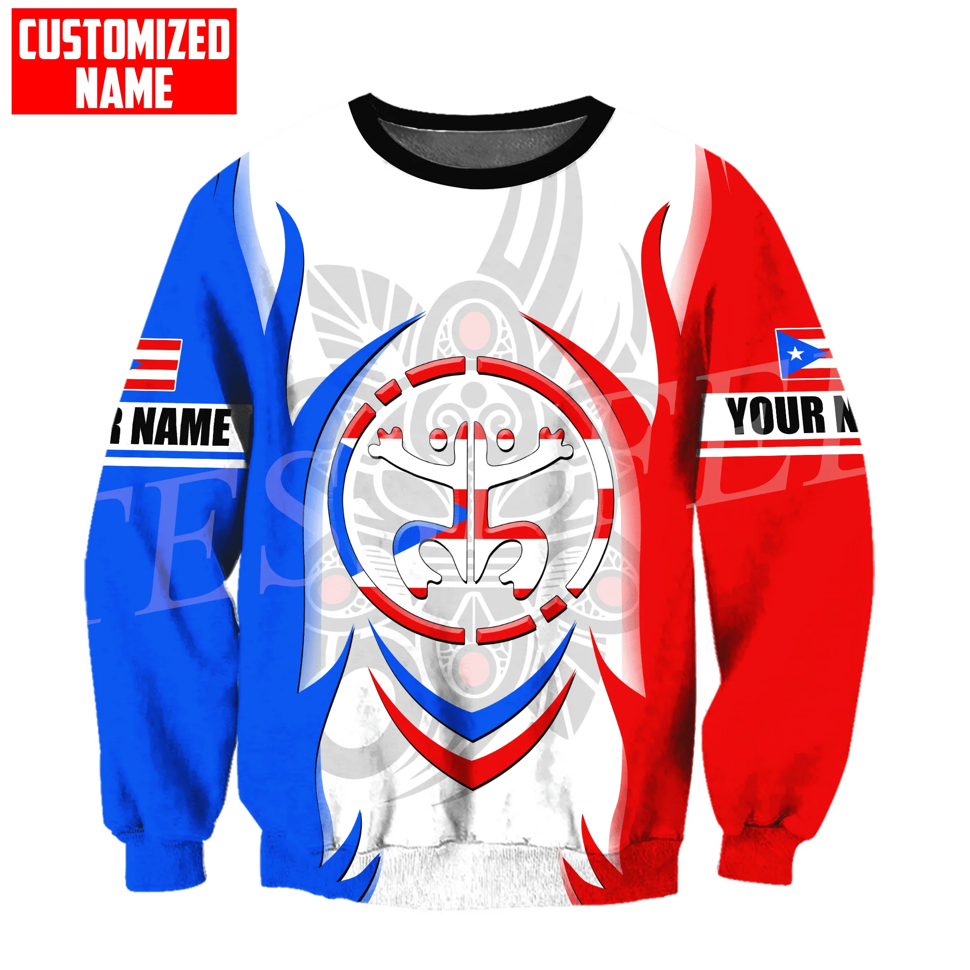 Custom Name Country Puerto Rico Boricua Taino Caribbean Sea Tattoo Retro 3DPrint Harajuku Casual Funny Pullover Jacket Hoodies G