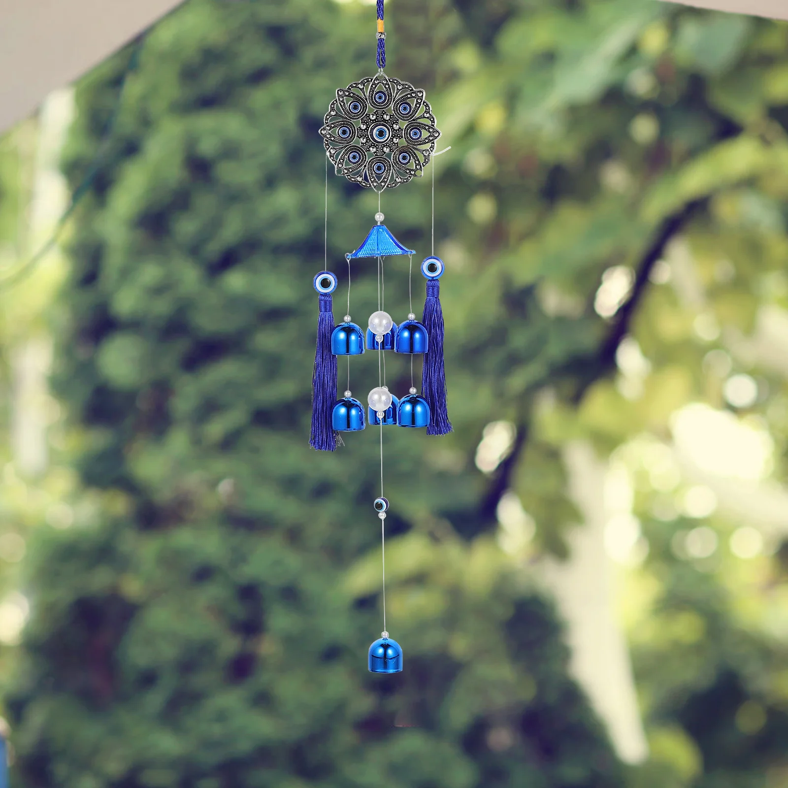 

Metal Bell Wind Chime Blue Evil Eye Shaped Chimes Ornament Pendant Outdoor Ornaments