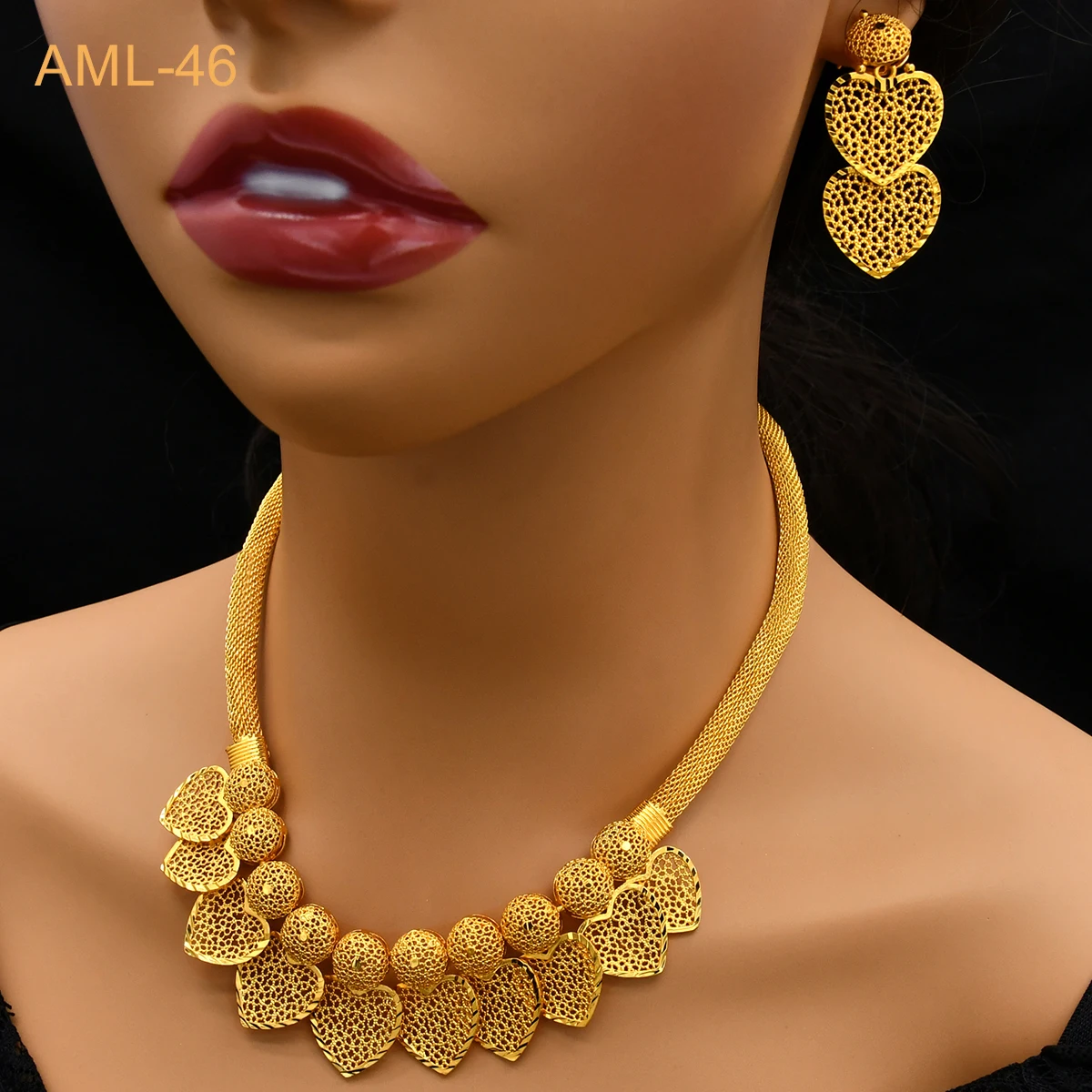 XUHUANG-Conjunto de collar y pendientes colgantes grandes indios para mujer, boda de Dubai, etíope, Color dorado de 24K, joyería, regalos de fiesta