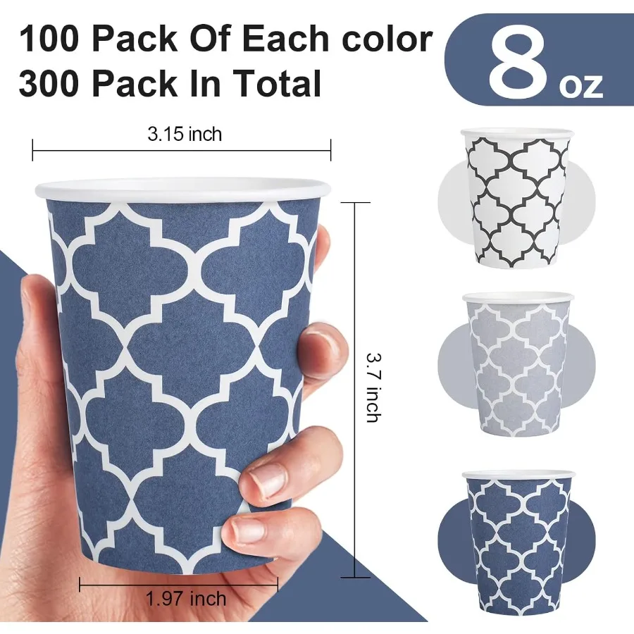 300 Pack Paper Cups 8 oz Disposable Coffee Cups 8 OZ Colourful Hot Cold Beverage Drinking Cups for Office Party Home Picnic Eve