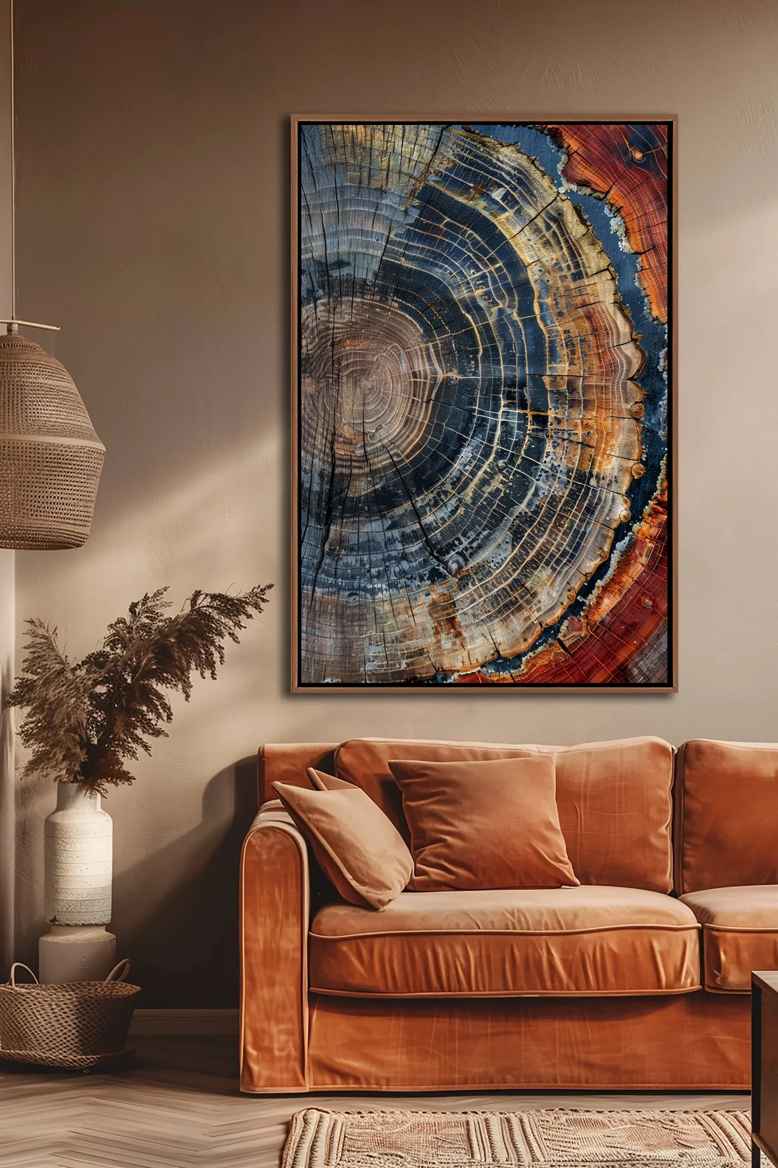 나무 링 액자 벽 장식, 추상적인 다채로운 나무 링 벽 장식, 미니멀리스트 홈 캔버스 아트, 모던 팜하우스 거실