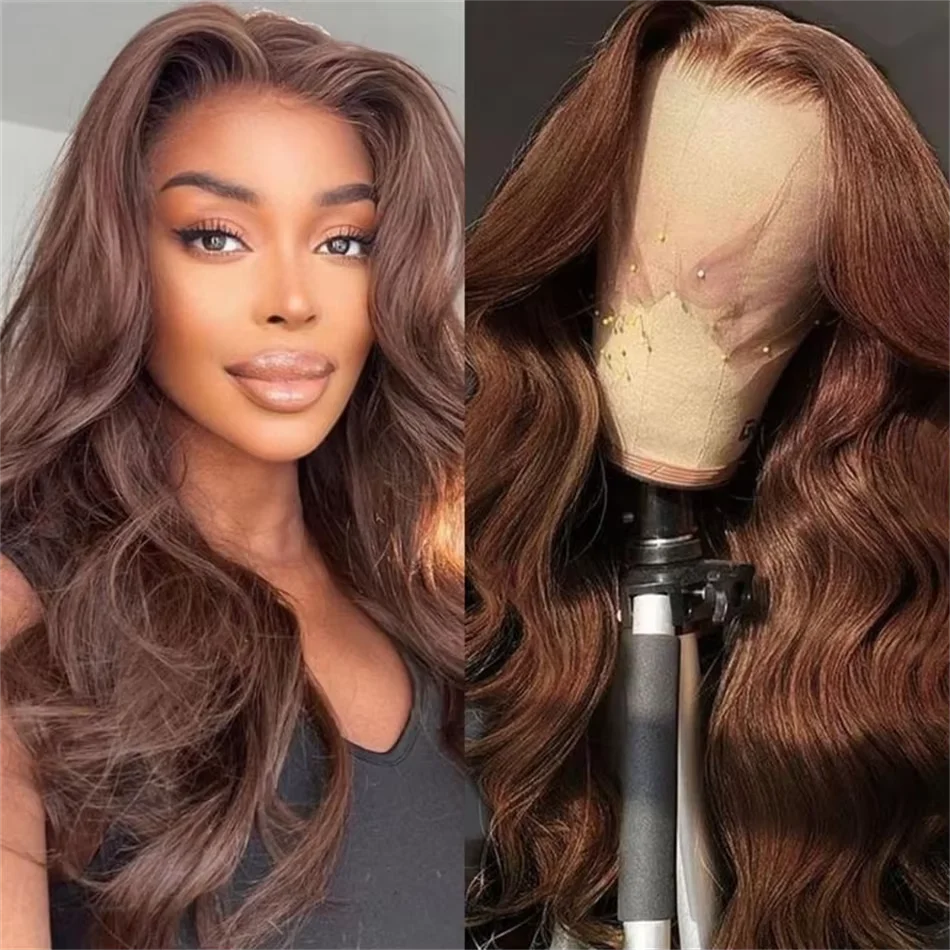 13x6 HD Kant Frontale Body Wave Pruik 13×4 Chocoladebruin # 4 gekleurde voorpruik Menselijk haar 200% dichtheid Voorgeplukte pruiken voor dames