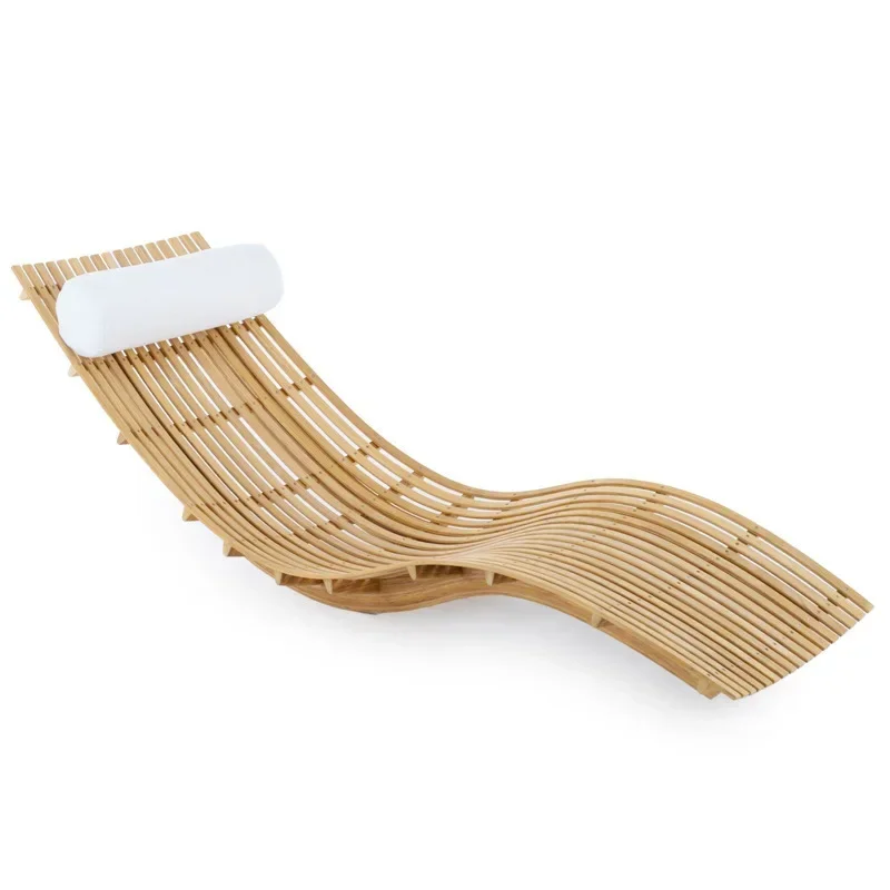 

Outdoor solid wood bed beach chair, outdoor swimming pool, leisure waterproof and sunscreen villa lounge chair, rattan