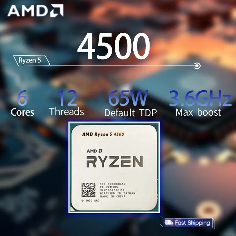 

AMD Ryzen 5 4500 CPU Processor R5 4500 3.6GHz--3.8GHz 6-Core 12-Thread CPU 7NM L3=8M Socket AM4 Processor