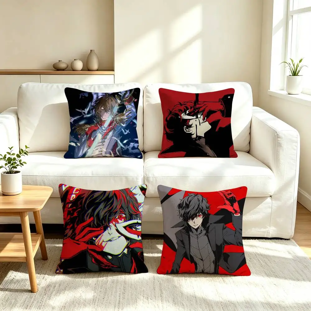 P-Persona5 Goro Akechi Joker Game  Square Double-Sided printed Pillow Case Bedroom Bedside Pillow Sofa Cushion Cover