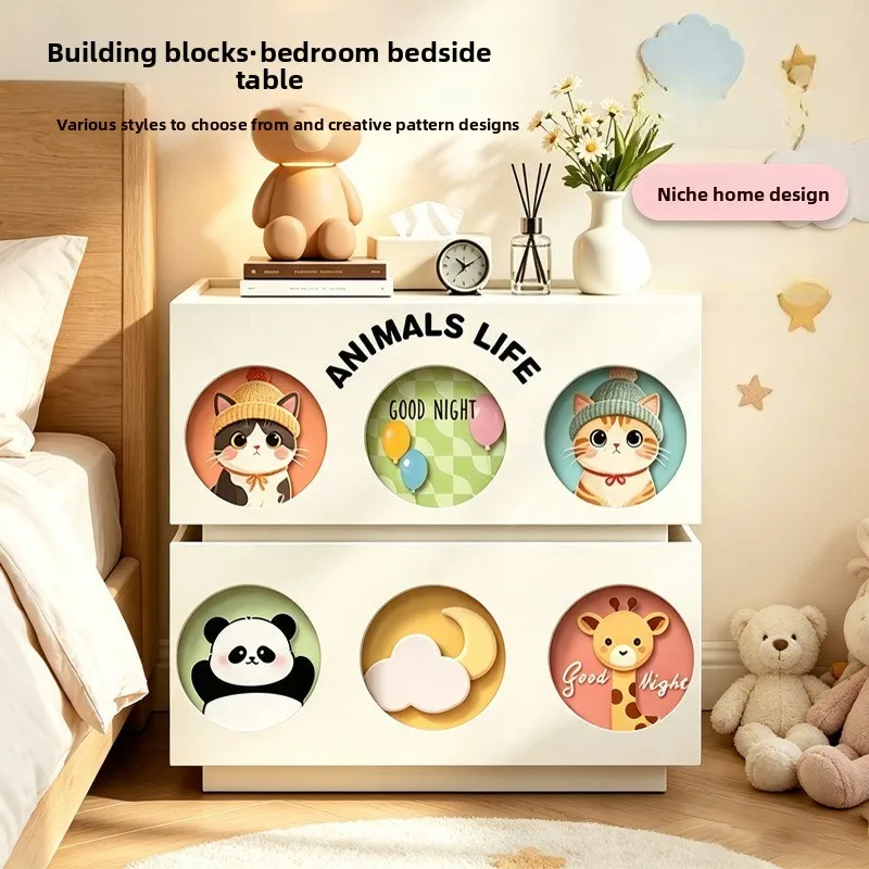 Solid wood bedside table Cream style household bedroom Small high-end children Boys and girls Creative storage cabinet