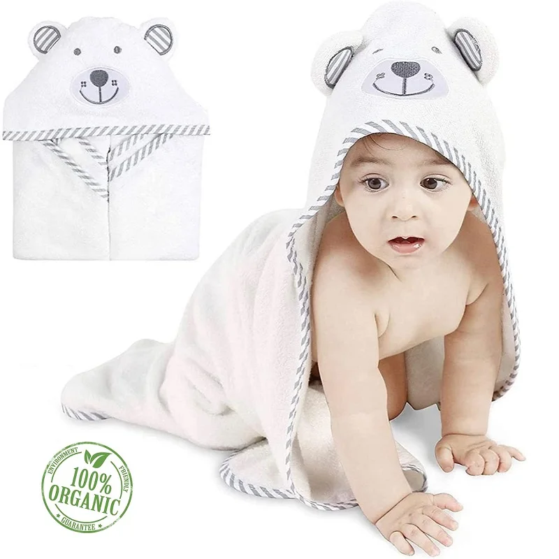 Organic Bamboo Baby Hooded Towel with Unique Bear Ear Design, Infants Bathrobes, Toddlers Blanket, Cute Animal Soft Quilt