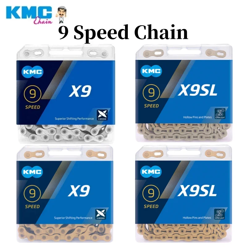 KMC Bike Chain X9 X9SL MTB Road Bicycle Silver Black Silver Gold Chain 9Speed Bike Chain Curren for Shimano SRAM Parts