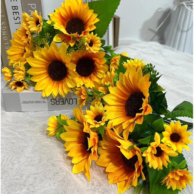 Artificial Flowers Sunflowers Fake Flowers Sunflower Silk Flowers 7 Sunflowers Wedding Photography Home Decor Bouquet Wholesale