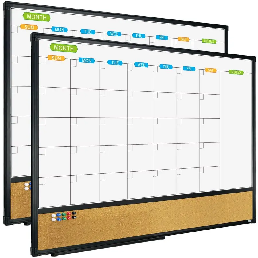 

Magnetic Calendar Whiteboard amp Bulletin Corkboard Combination, Combo Board 36 x 24 Inch, 2 Pack, Black Aluminum Frame Wall Mou