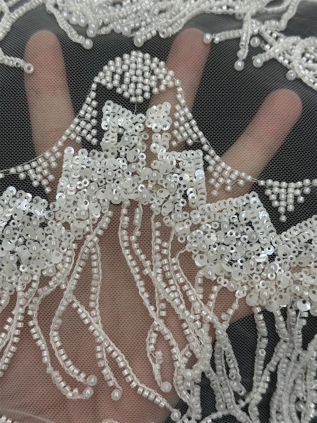 2024 Latest white Delicate Elegant Best Quality Soft Beaded Tube Lace With Tassels fabric For Wedding Party Dress U_Ge2198