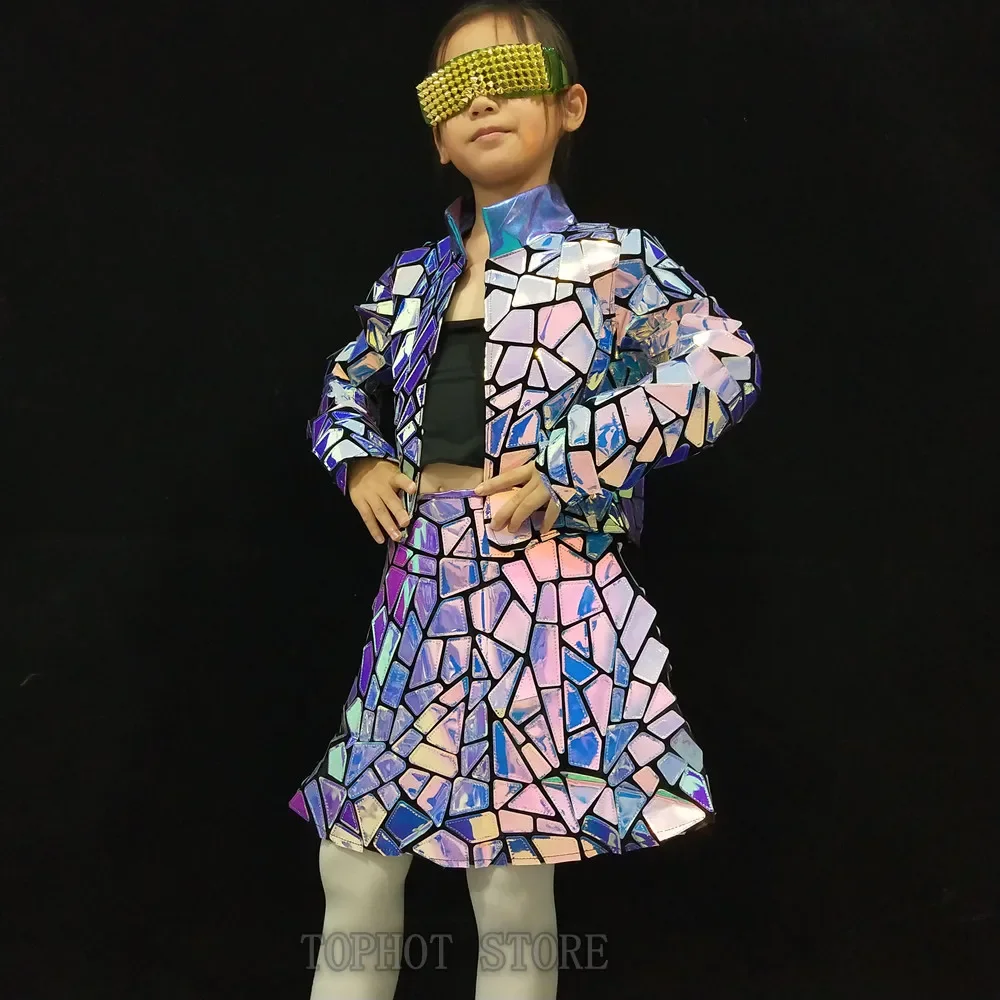 Hip Hip Jazz Dance Team Costume da spettacolo per ragazze Bambini Street Dance Party Festival Outfit Set gonna cappotto con paillettes laser viola