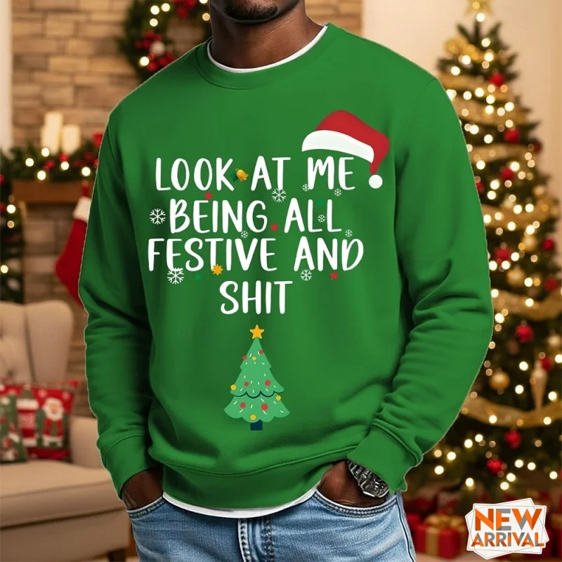 شجرة عيد الميلاد قبعة نمط بلوزات للرجال متعة روح الدعابة ثلاثية الأبعاد مطبوعة البلوز مهرجان حفلة هوديس طويلة الأكمام بلوزات مستديرة العنق #5