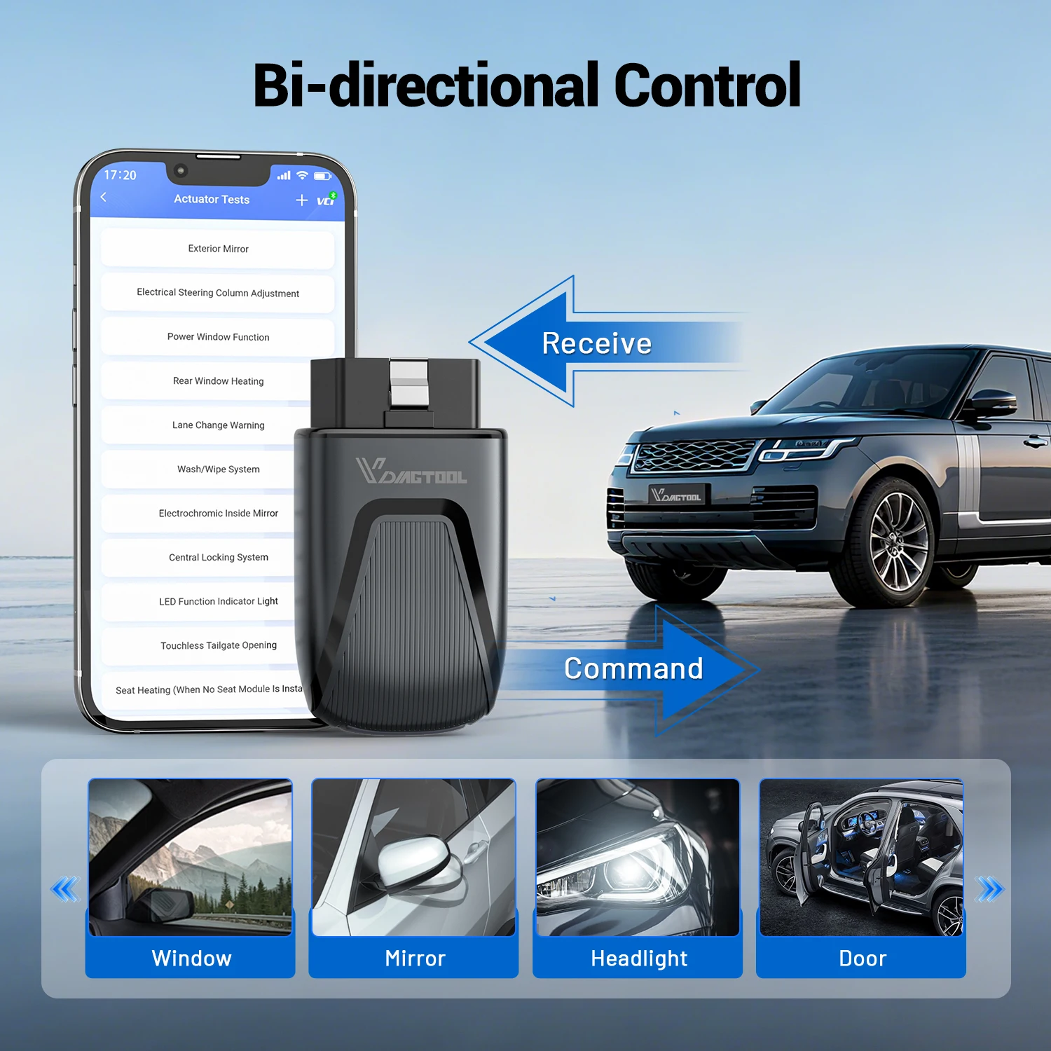 Picture 3: VDIAGTOOL D200 Car Bidirectional OBD2 Scanner for iOS Android BT Diagnostic Tool Wireless Code Reader for All System Diagnostic Scan Active Test with 23+ Resets Lifetime Free Updates FCA AutoAuth CANFD