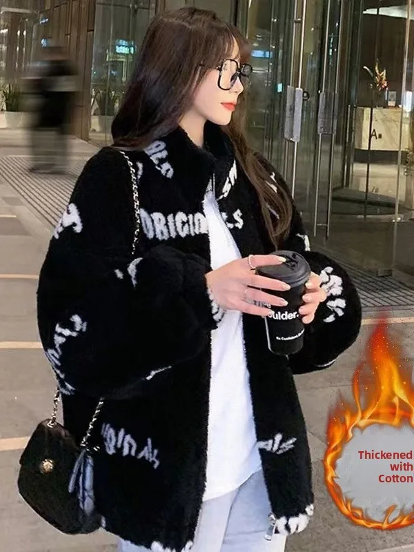 เสื้อโค้ทขนแกะเทียมลายสก็อตสำหรับผู้หญิงรุ่น Young Sle ทรงหลวม อุ่นสบาย เหมาะสำหรับฤดูหนาวและฤดูใบไม้ผลิ