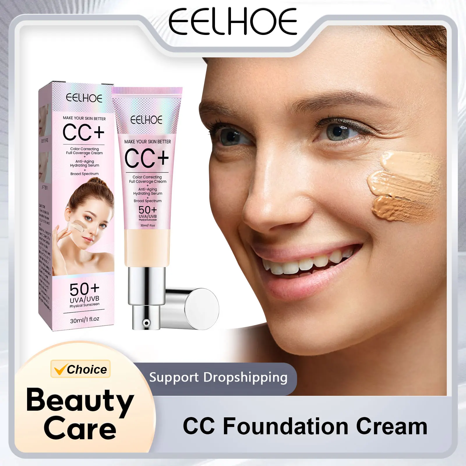 CC-Crème de fond de teint naturelle, hydratante, imperméable, éclaircissante, anti-cernes, contrôle de l'huile, maquillage durable