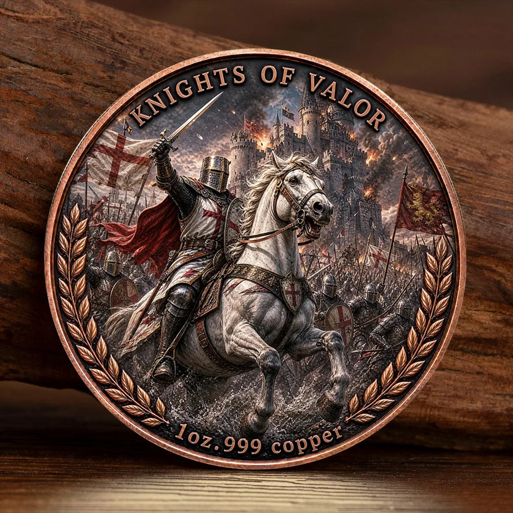 Heroic Knight Theme Commemorative Coin Lion Shield Crossed Swords Gold Plated Collectible Coin Knights of Valor Gift