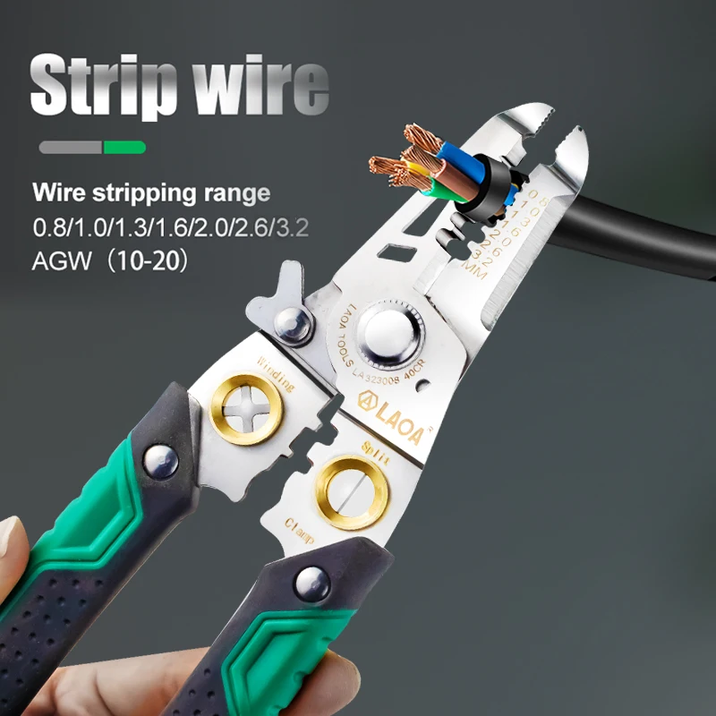 LAOA Wire Stripper 8 In 1 Peeling Wire Cutter Cable Cutter Wire Crimping Pliers Clamper Splitting Winding Electrician Tool