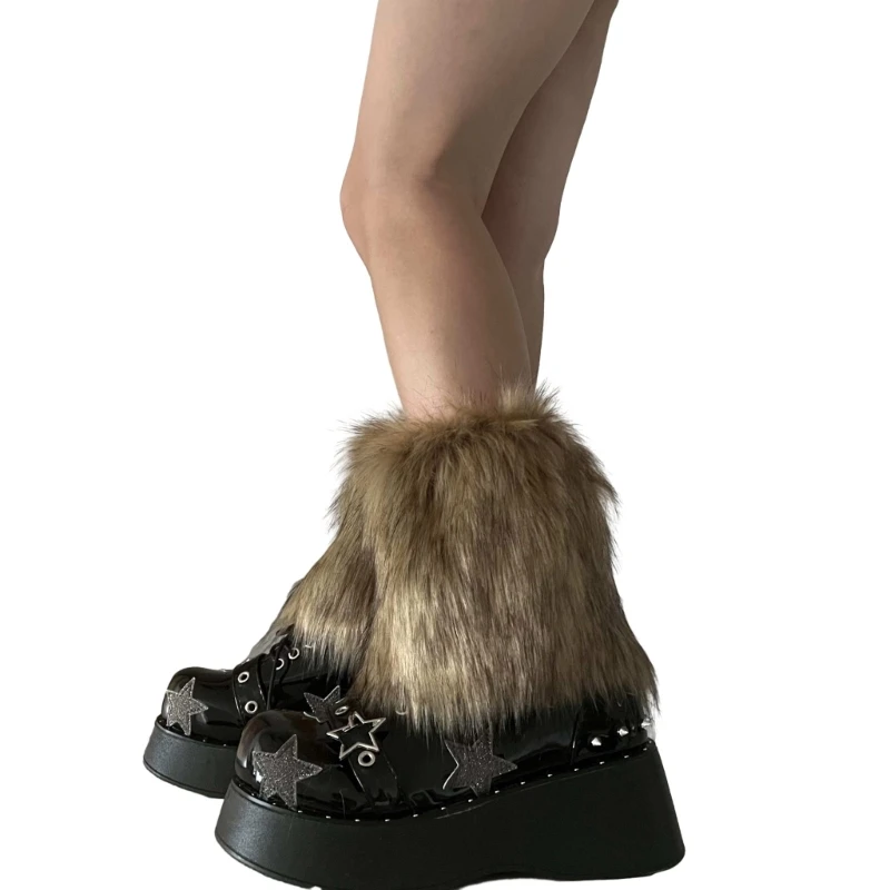 3 Farben 15 cm verdicken Kunstpelz Plüsch Beinwärmer Winter Damen warme fußlose Stiefelüberzüge Y2K JK Uniform Kleidung Zubehör