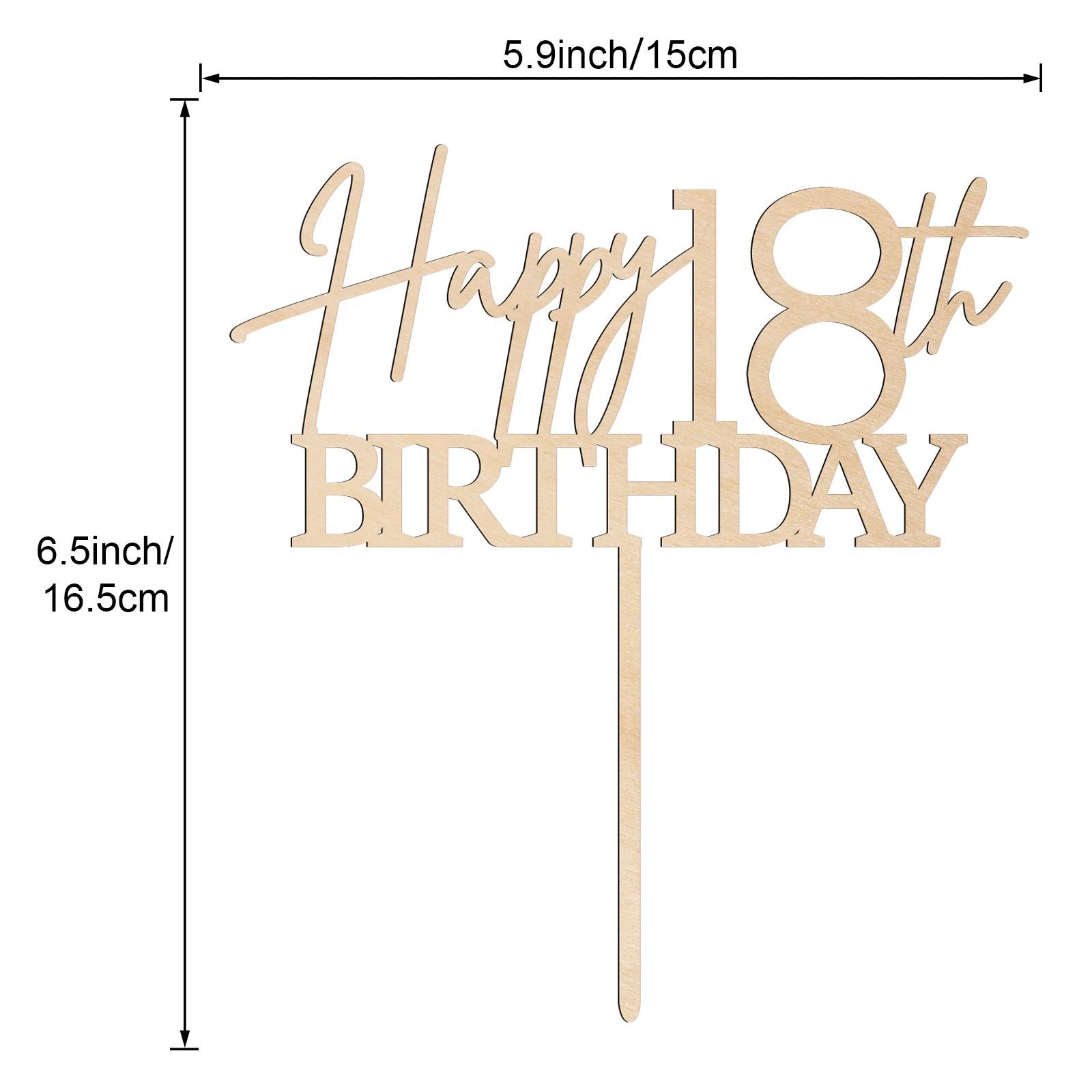 Rustic Happy Birthday Cake Topper in Wood with Age - Perfect for 18th-100th Birthday Celebrations（4mm thickness）