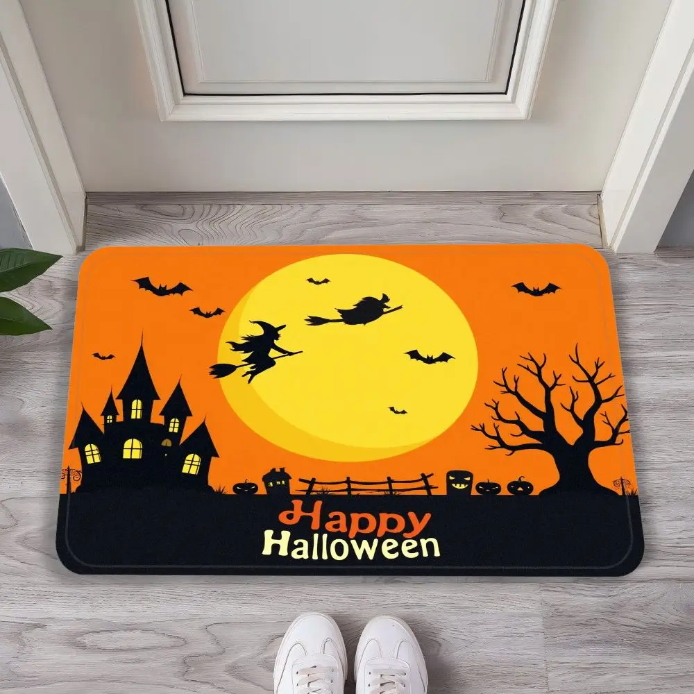 

VIKAMA Halloween Flannel Floor Mats Bathroom Absorbent Mats Kitchen EntranceHallways Door Mats Easy To Clean Home Decoration
