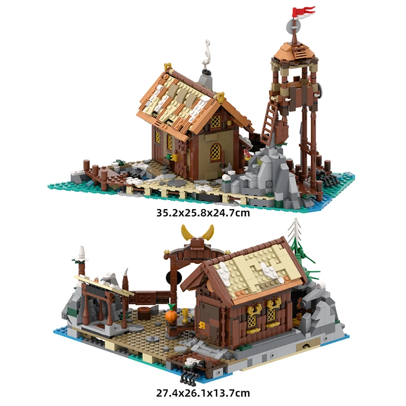 MOC Vikings Village Building Blocks Sets Medieval House Bricks Building Kits Creative Architecture Model for Children Toy Gifts