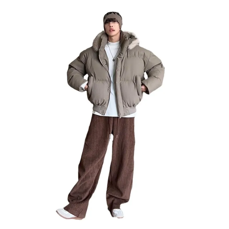 

Свободная зимняя теплая хлопковая одежда с воротником-стойкой, модные универсальные куртки со съемной шапкой, кожаная короткая хлопковая одежда