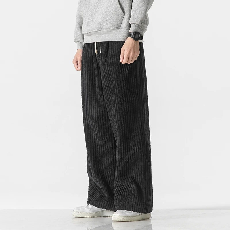Autumn Men\'s Casual Trousers Fashion Streetwear Harem Pants Men Solid Color Vintage Corduroy Loose Wide Leg Pants Couple Trouser