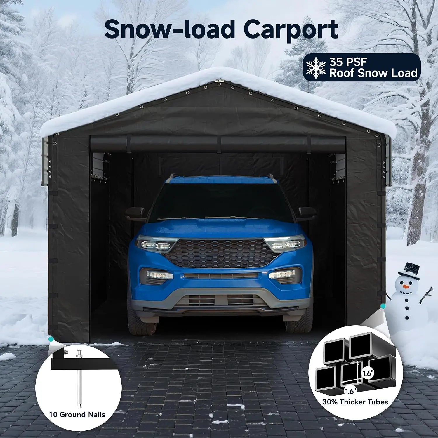 Heavy Duty, Galvanized Steel Roof, Reinforced Base, Garage Shelter Shade for Cars, Trucks and Boats